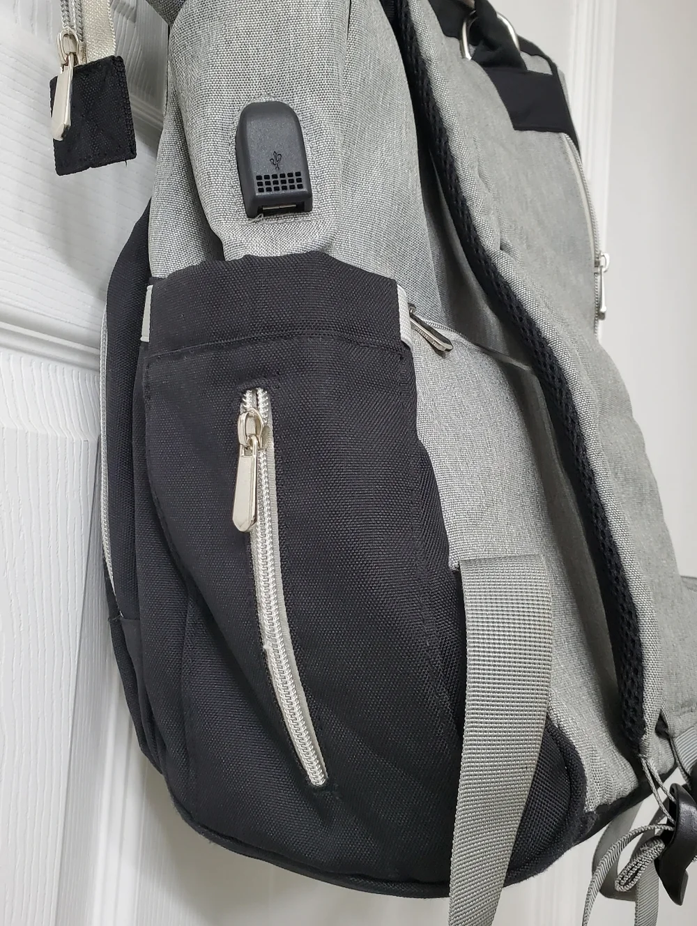 Upsmiles Black And Grey Backpack Diaper Bag With Silver Hardware GUC